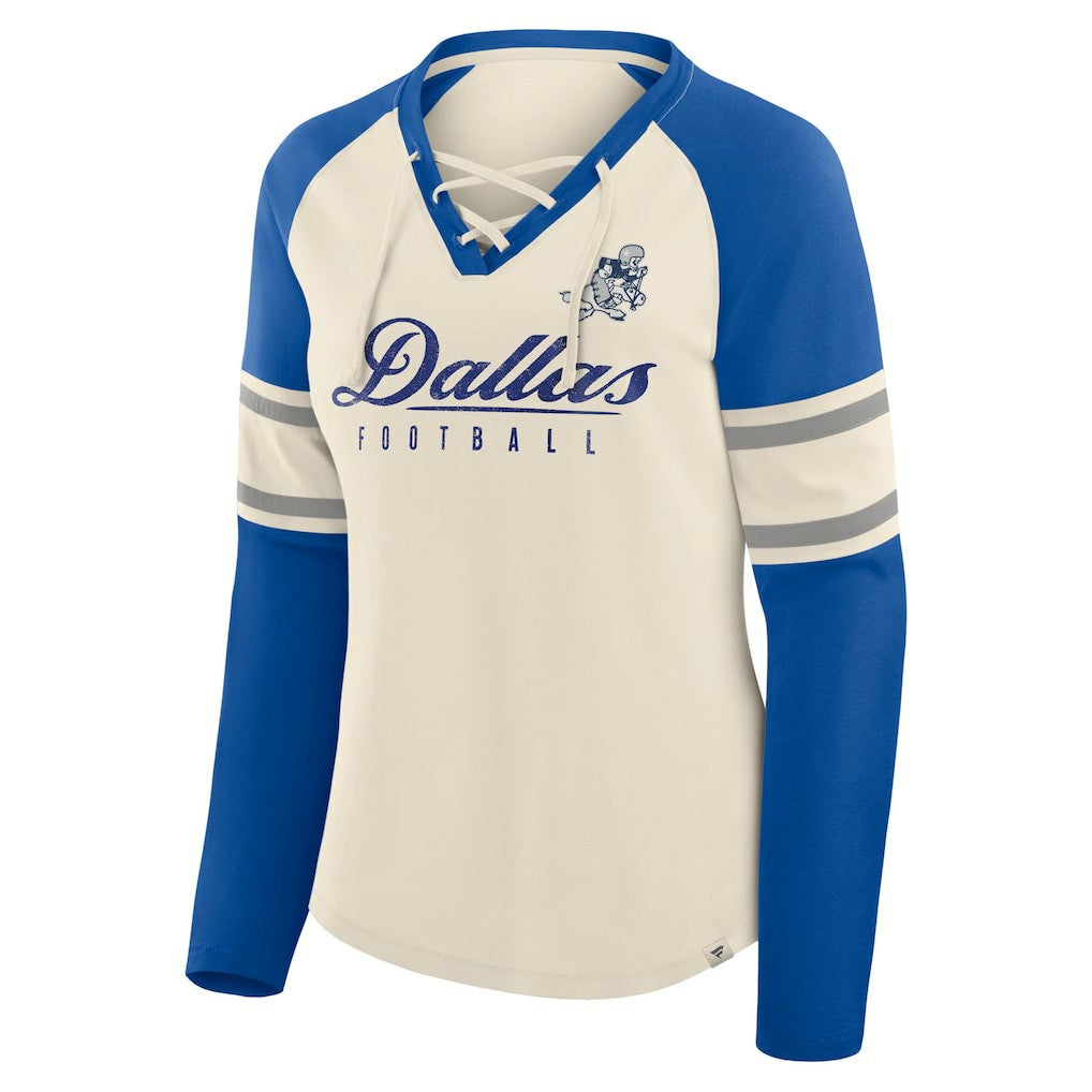 Dallas Cowboys Fanatics Women's Hometown Gridiron Hero Raglan Lace-Up V-Neck Long Sleeve T-Shirt