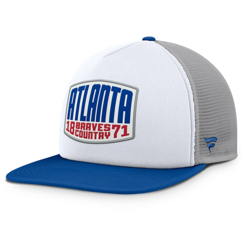 Atlanta Braves Fanatics Cranked Foam Front Patch Trucker Adjustable Hat | MLB Outlet