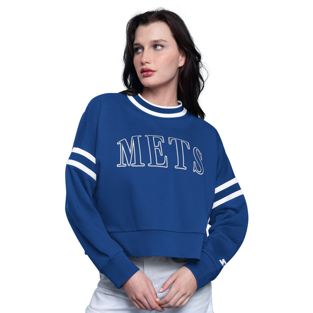 New York Mets Starter Women's Power Play Cropped Pullover Sweatshirt | MLB New