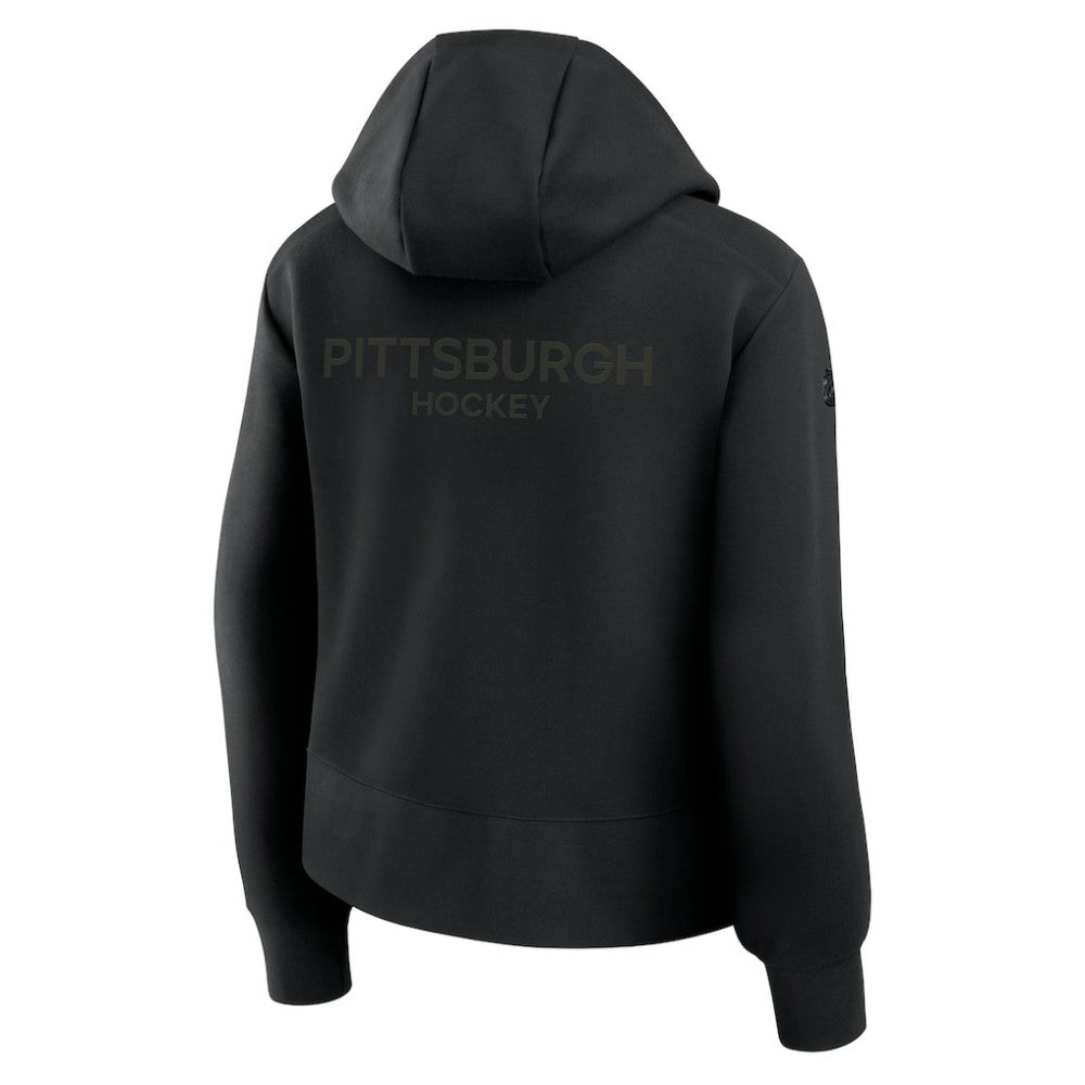 Pittsburgh Penguins Fanatics Women's Authentic Pro Road Tri-Blend Quarter-Zip Hoodie For Sale