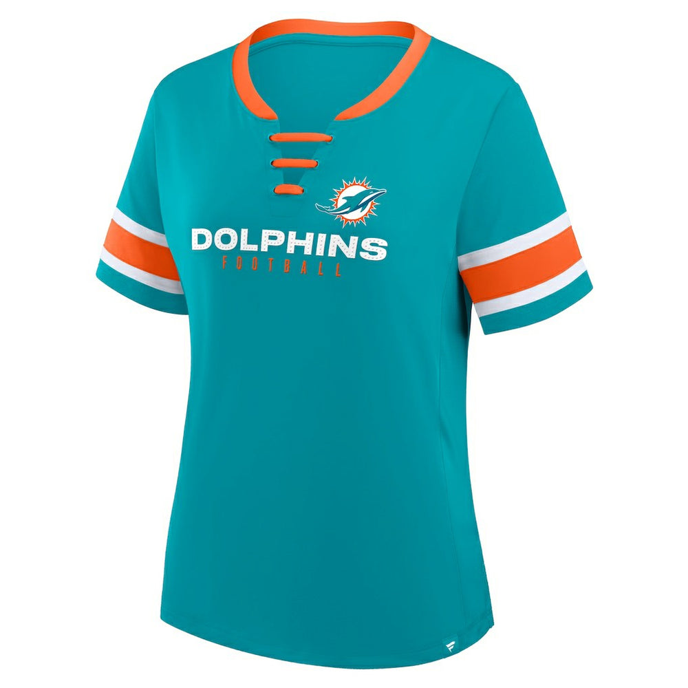 Miami Dolphins Fanatics Women's Redzone Draw Play Athena Lace-Up T-Shirt