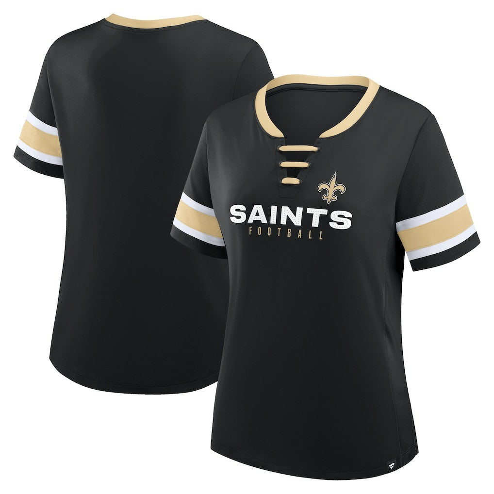 New Orleans Saints Fanatics Women's Redzone Draw Play Athena Lace-Up T-Shirt