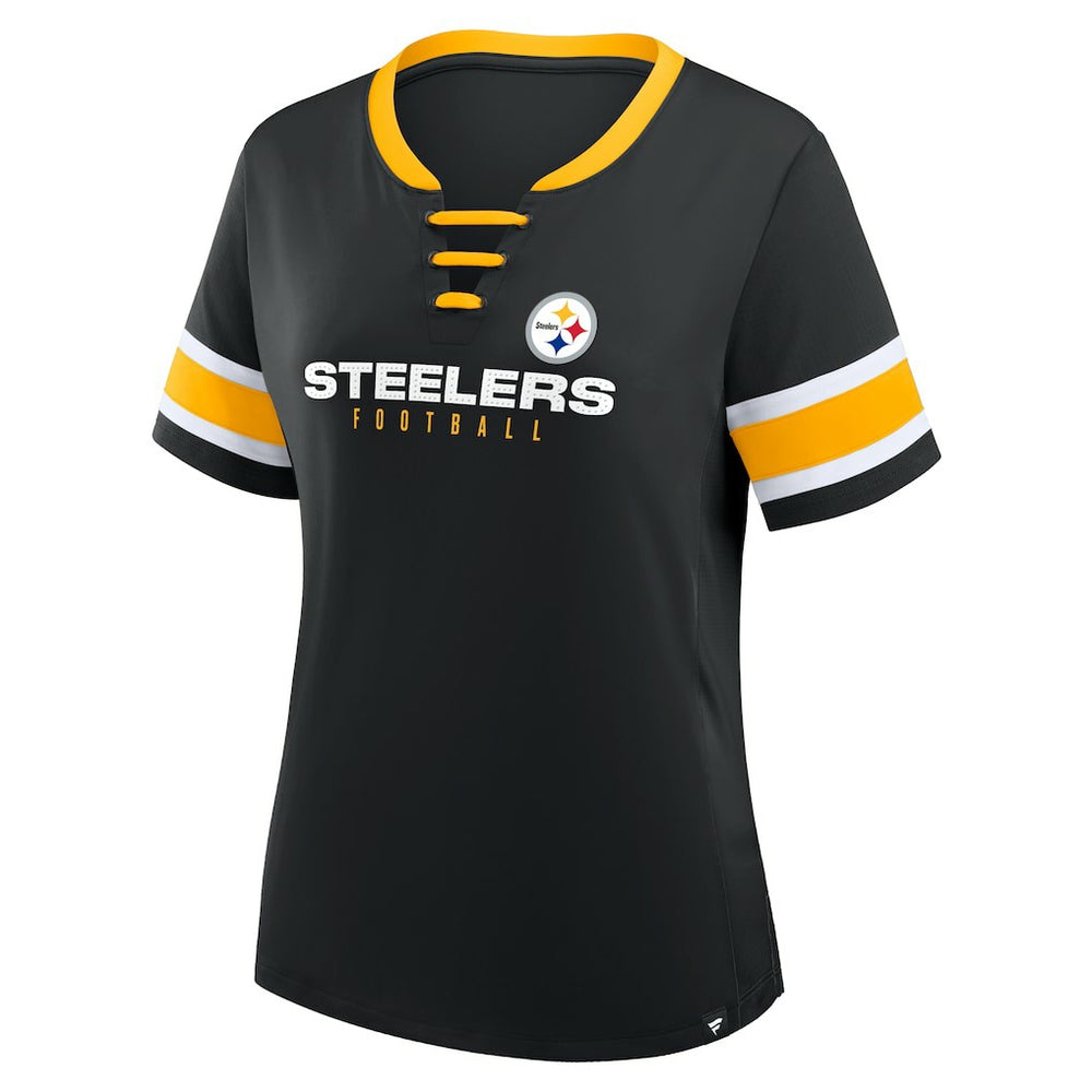 Pittsburgh Steelers Fanatics Women's Redzone Draw Play Athena Lace-Up T-Shirt