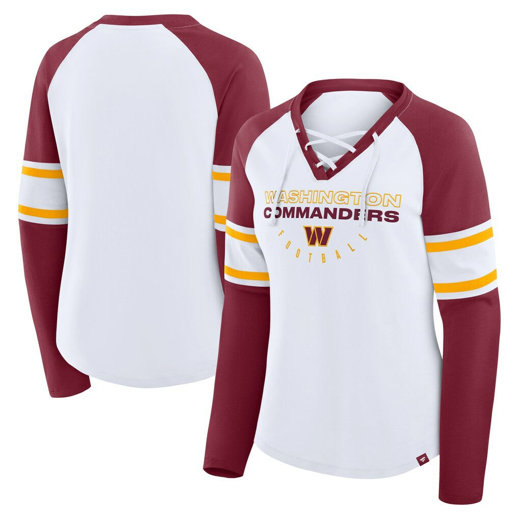 Washington Commanders Fanatics Women's Redzone Blitz Package Raglan Lace-Up V-Neck Long Sleeve T-Shirt