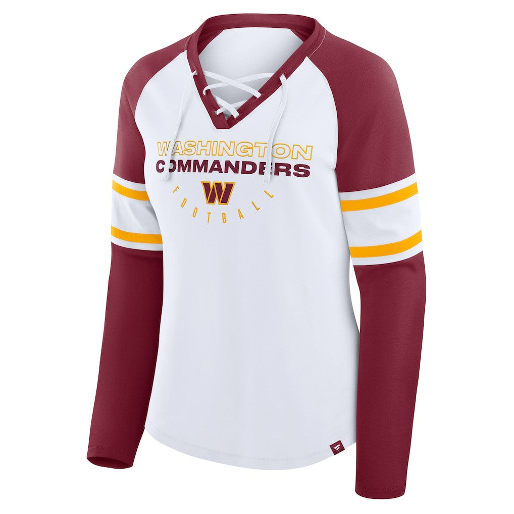 Washington Commanders Fanatics Women's Redzone Blitz Package Raglan Lace-Up V-Neck Long Sleeve T-Shirt