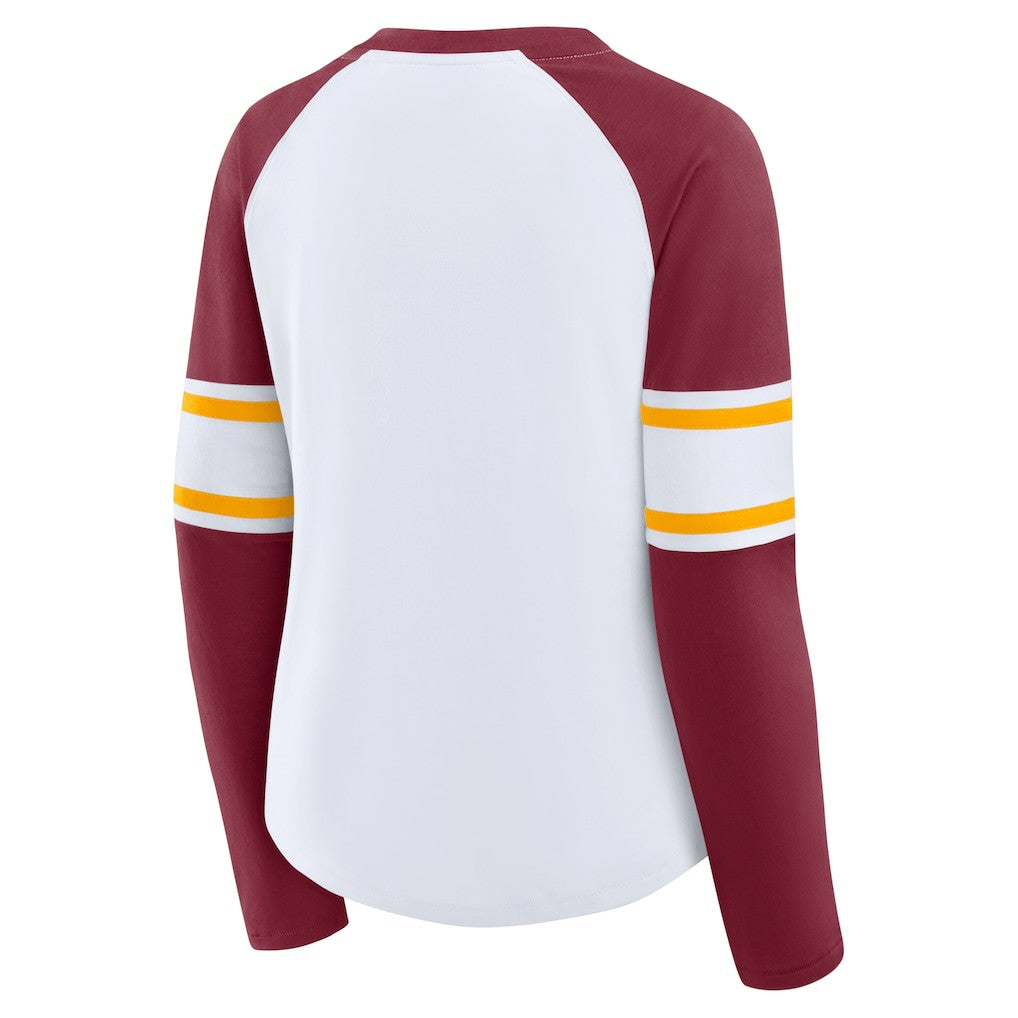 Washington Commanders Fanatics Women's Redzone Blitz Package Raglan Lace-Up V-Neck Long Sleeve T-Shirt