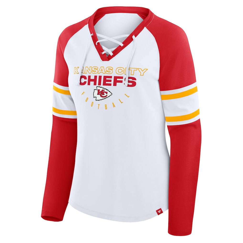 Kansas City Chiefs Fanatics Women's Redzone Blitz Package Raglan Lace-Up V-Neck Long Sleeve T-Shirt