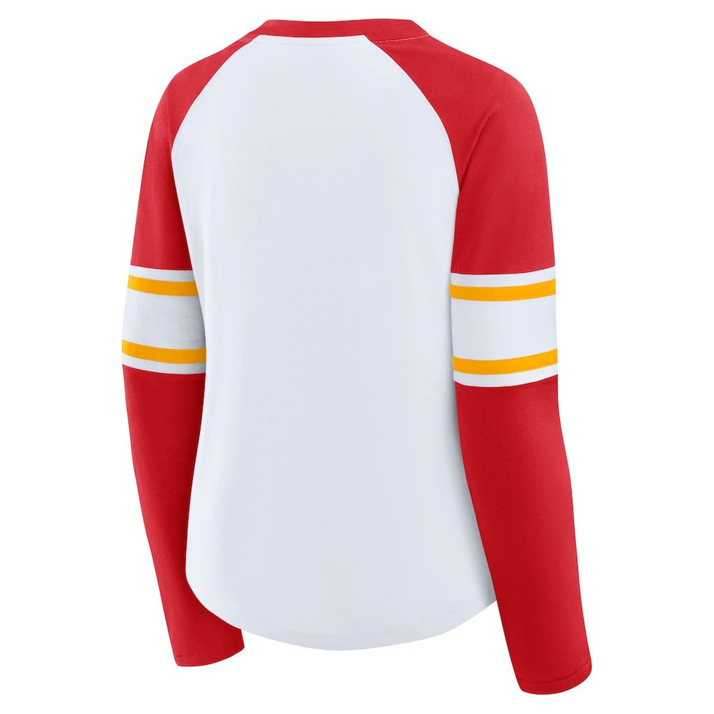 Kansas City Chiefs Fanatics Women's Redzone Blitz Package Raglan Lace-Up V-Neck Long Sleeve T-Shirt