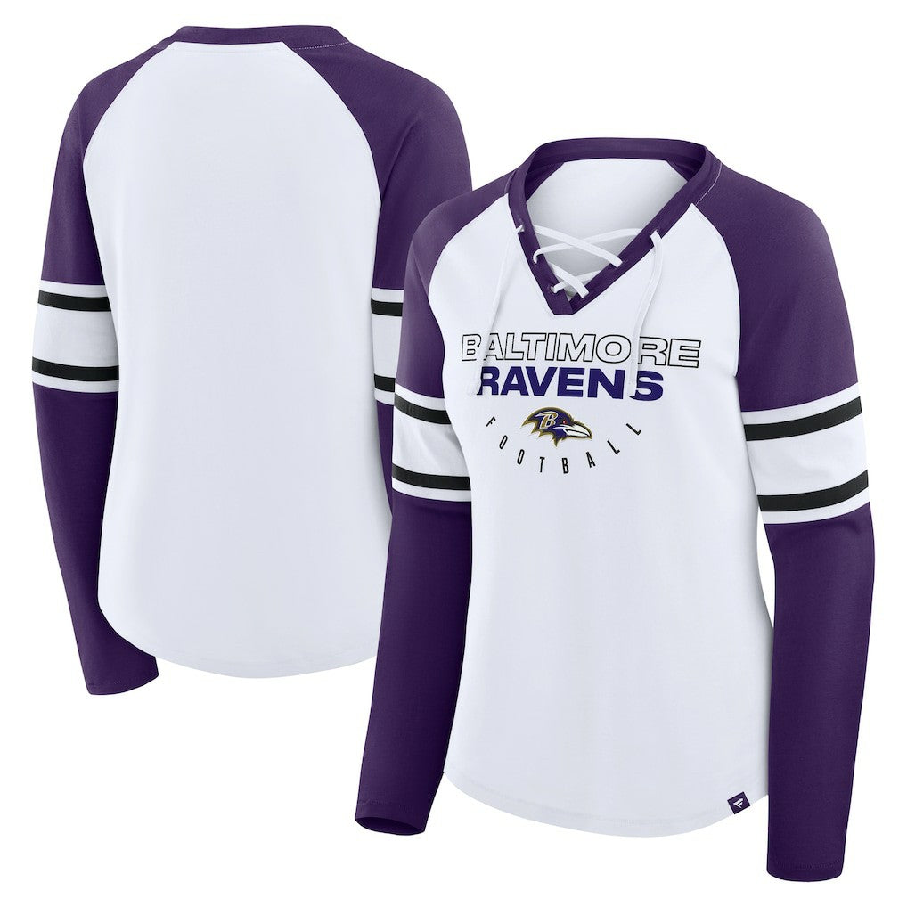 Baltimore Ravens Fanatics Women's Redzone Blitz Package Raglan Lace-Up V-Neck Long Sleeve T-Shirt