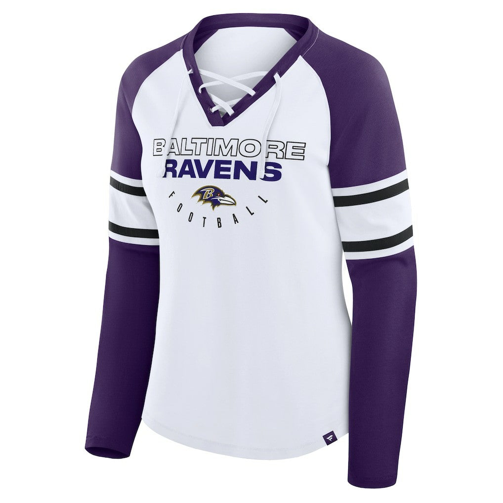Baltimore Ravens Fanatics Women's Redzone Blitz Package Raglan Lace-Up V-Neck Long Sleeve T-Shirt
