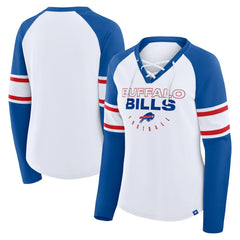 Buffalo Bills Fanatics Women's Redzone Blitz Package Raglan Lace-Up V-Neck Long Sleeve T-Shirt