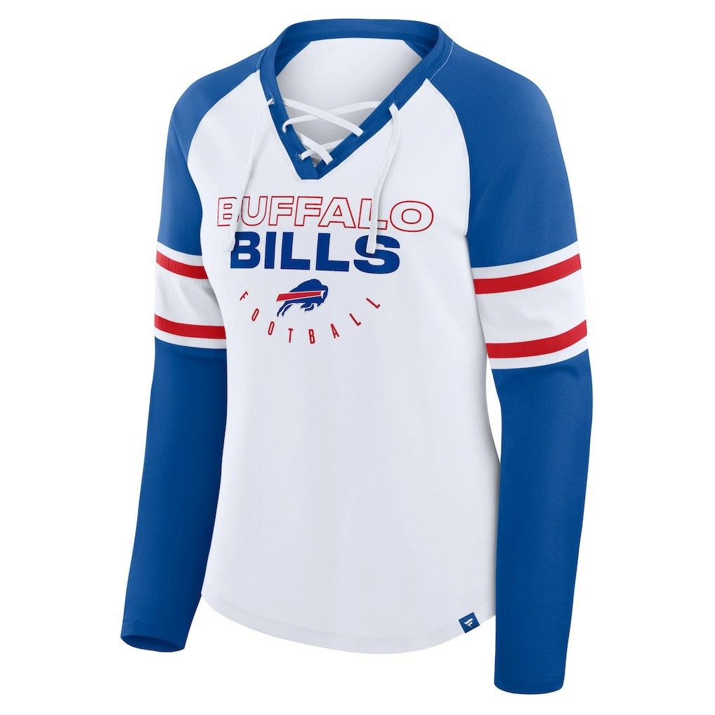 Buffalo Bills Fanatics Women's Redzone Blitz Package Raglan Lace-Up V-Neck Long Sleeve T-Shirt