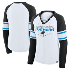 Carolina Panthers Fanatics Women's Redzone Blitz Package Raglan Lace-Up V-Neck Long Sleeve T-Shirt