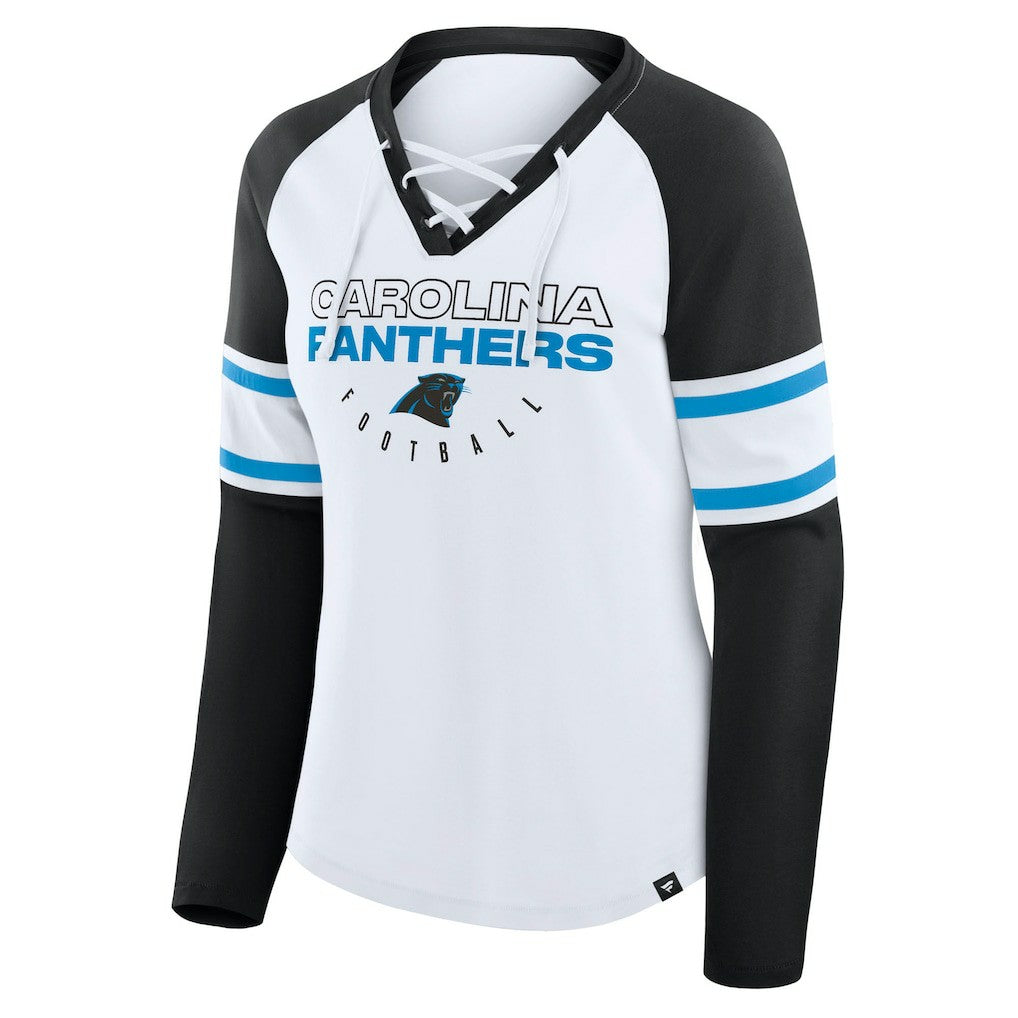 Carolina Panthers Fanatics Women's Redzone Blitz Package Raglan Lace-Up V-Neck Long Sleeve T-Shirt