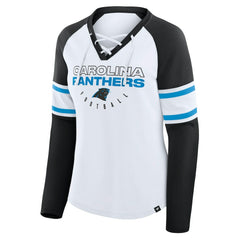 Carolina Panthers Fanatics Women's Redzone Blitz Package Raglan Lace-Up V-Neck Long Sleeve T-Shirt