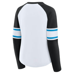 Carolina Panthers Fanatics Women's Redzone Blitz Package Raglan Lace-Up V-Neck Long Sleeve T-Shirt