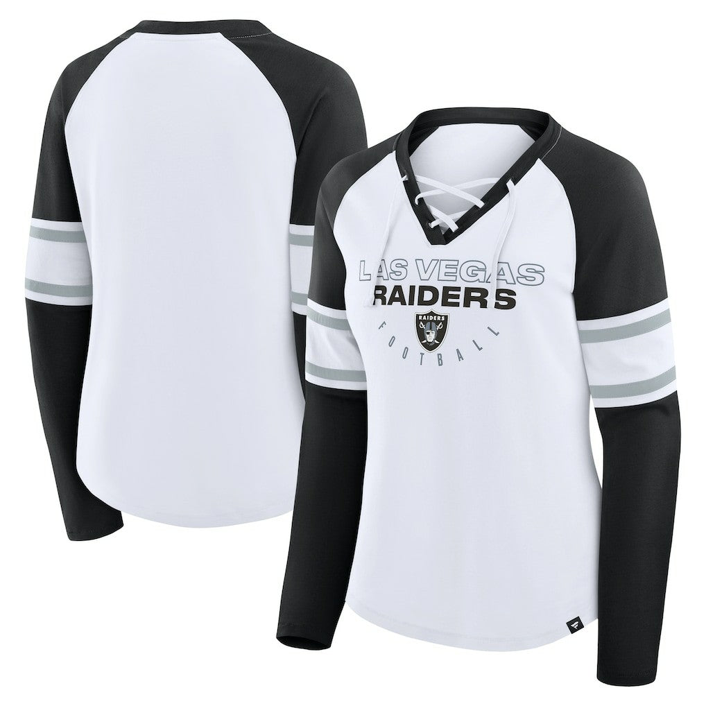 Las Vegas Raiders Fanatics Women's Redzone Blitz Package Raglan Lace-Up V-Neck Long Sleeve T-Shirt