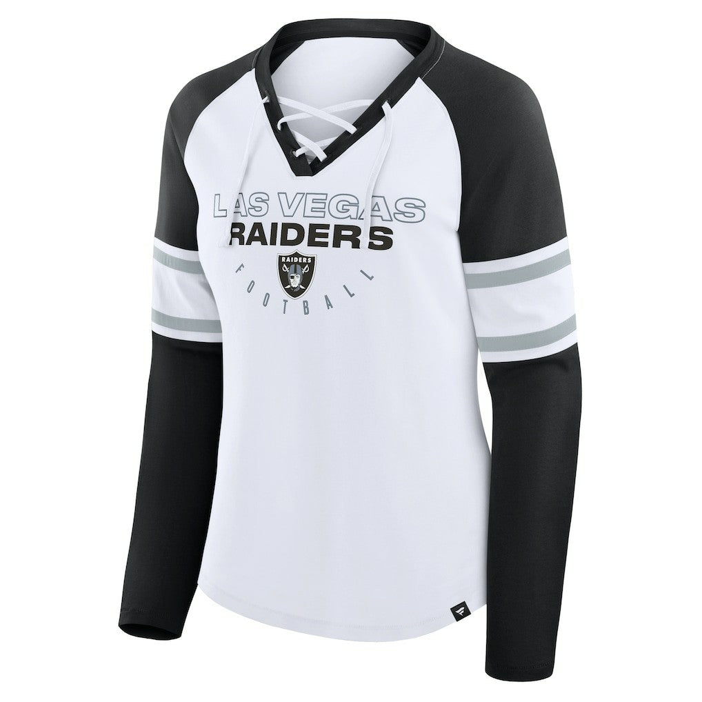Las Vegas Raiders Fanatics Women's Redzone Blitz Package Raglan Lace-Up V-Neck Long Sleeve T-Shirt