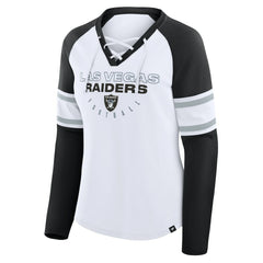 Las Vegas Raiders Fanatics Women's Redzone Blitz Package Raglan Lace-Up V-Neck Long Sleeve T-Shirt