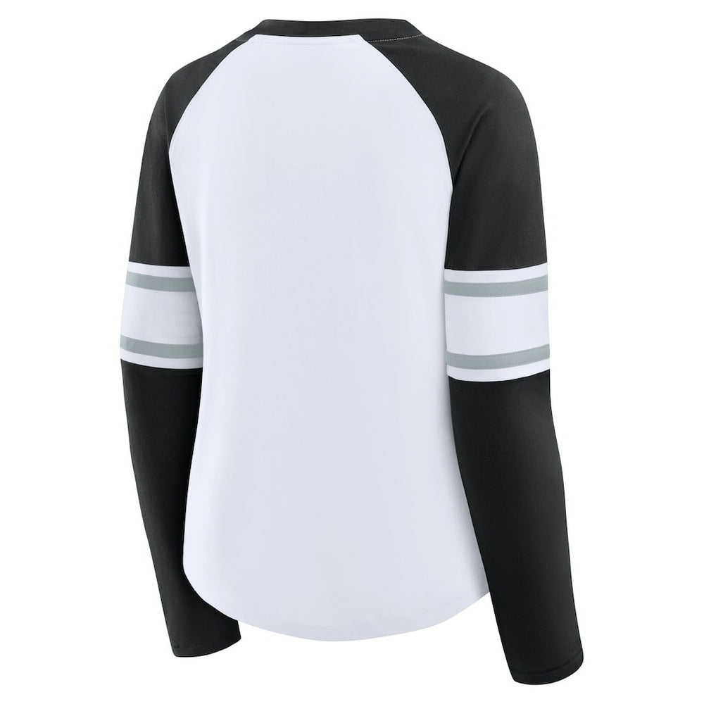 Las Vegas Raiders Fanatics Women's Redzone Blitz Package Raglan Lace-Up V-Neck Long Sleeve T-Shirt