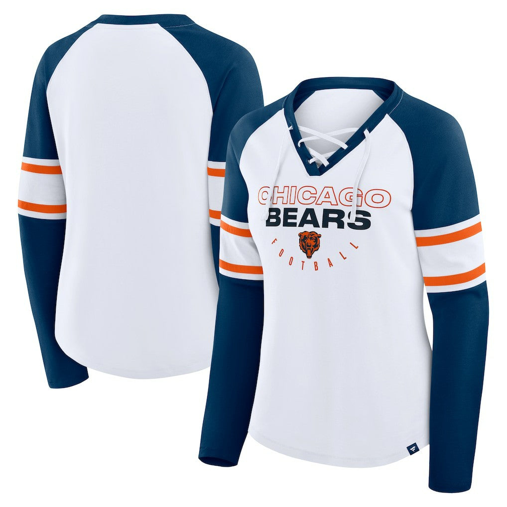 Chicago Bears Fanatics Women's Redzone Blitz Package Raglan Lace-Up V-Neck Long Sleeve T-Shirt