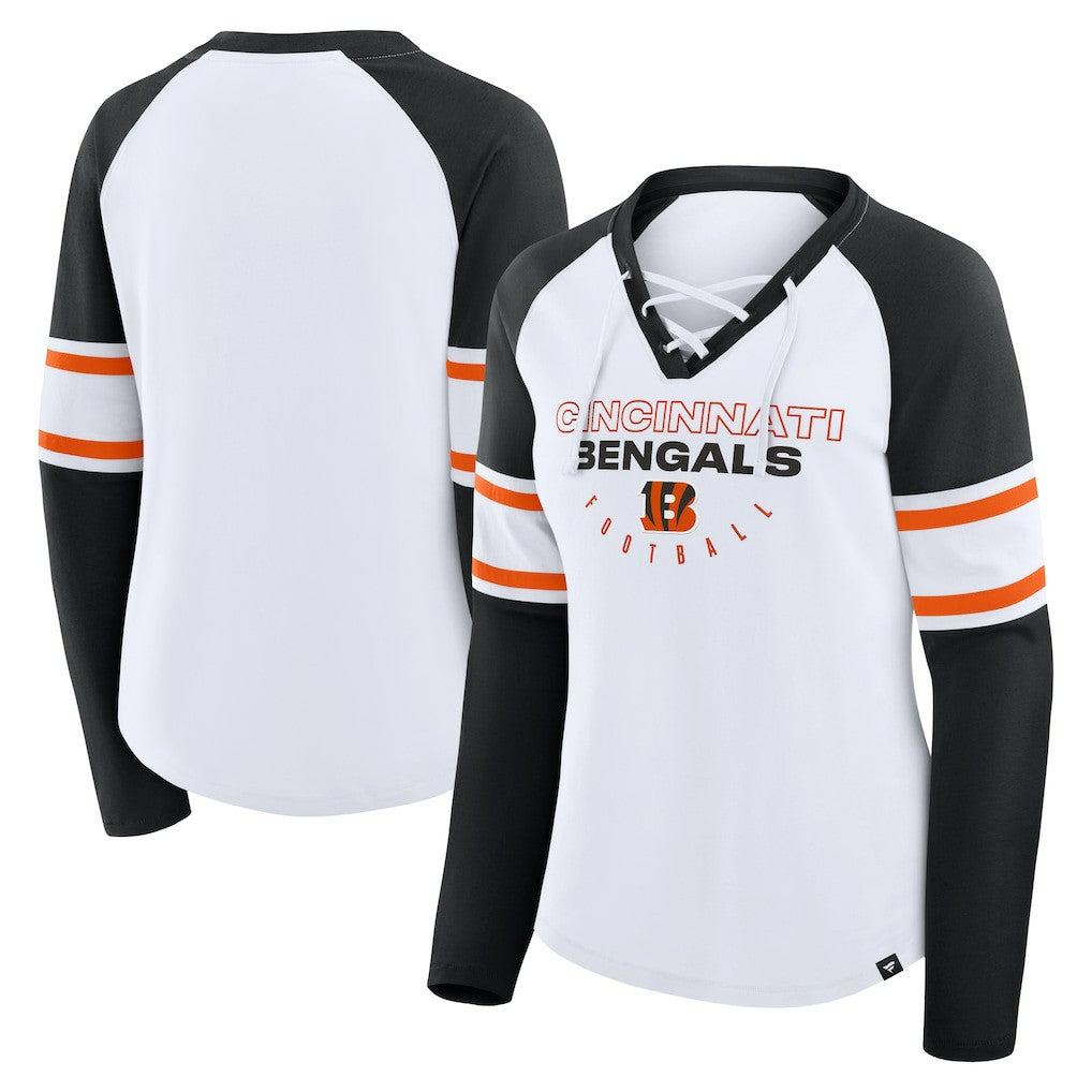 Cincinnati Bengals Fanatics Women's Redzone Blitz Package Raglan Lace-Up V-Neck Long Sleeve T-Shirt