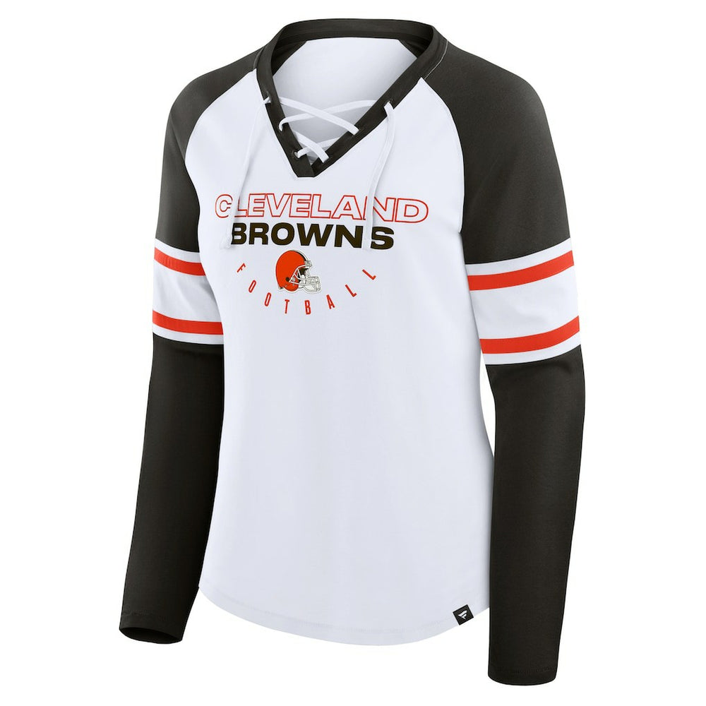 Cleveland Browns Fanatics Women's Redzone Blitz Package Raglan Lace-Up V-Neck Long Sleeve T-Shirt