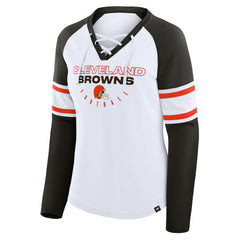 Cleveland Browns Fanatics Women's Redzone Blitz Package Raglan Lace-Up V-Neck Long Sleeve T-Shirt