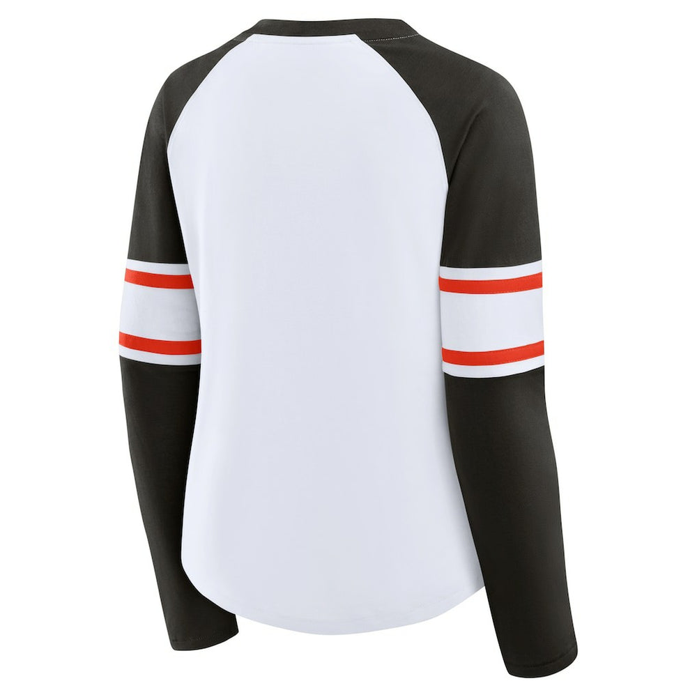 Cleveland Browns Fanatics Women's Redzone Blitz Package Raglan Lace-Up V-Neck Long Sleeve T-Shirt