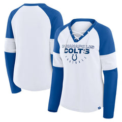Indianapolis Colts Fanatics Women's Redzone Blitz Package Raglan Lace-Up V-Neck Long Sleeve T-Shirt