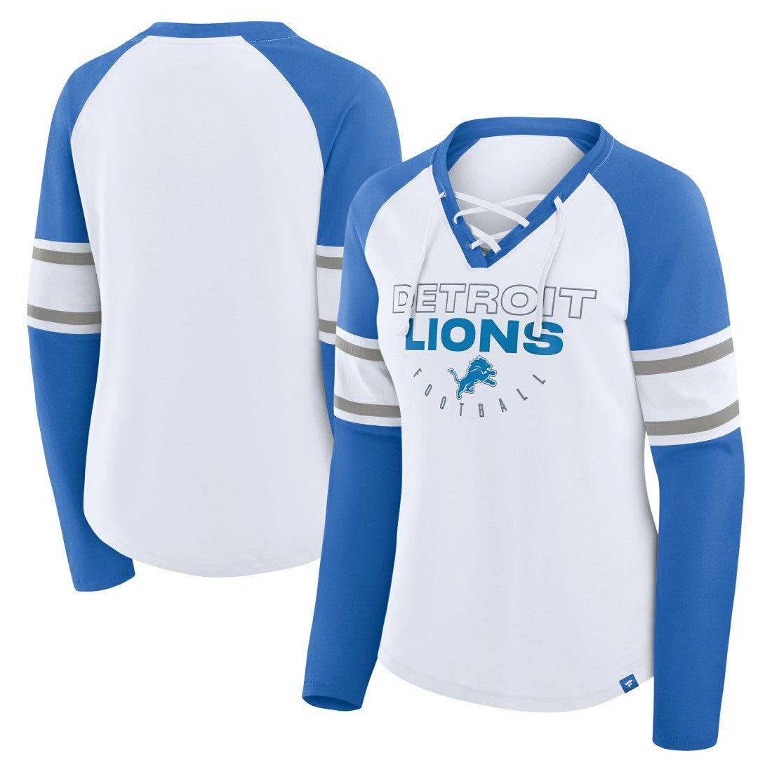 Detroit Lions Fanatics Women's Redzone Blitz Package Raglan Lace-Up V-Neck Long Sleeve T-Shirt
