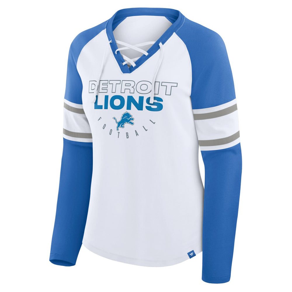 Detroit Lions Fanatics Women's Redzone Blitz Package Raglan Lace-Up V-Neck Long Sleeve T-Shirt