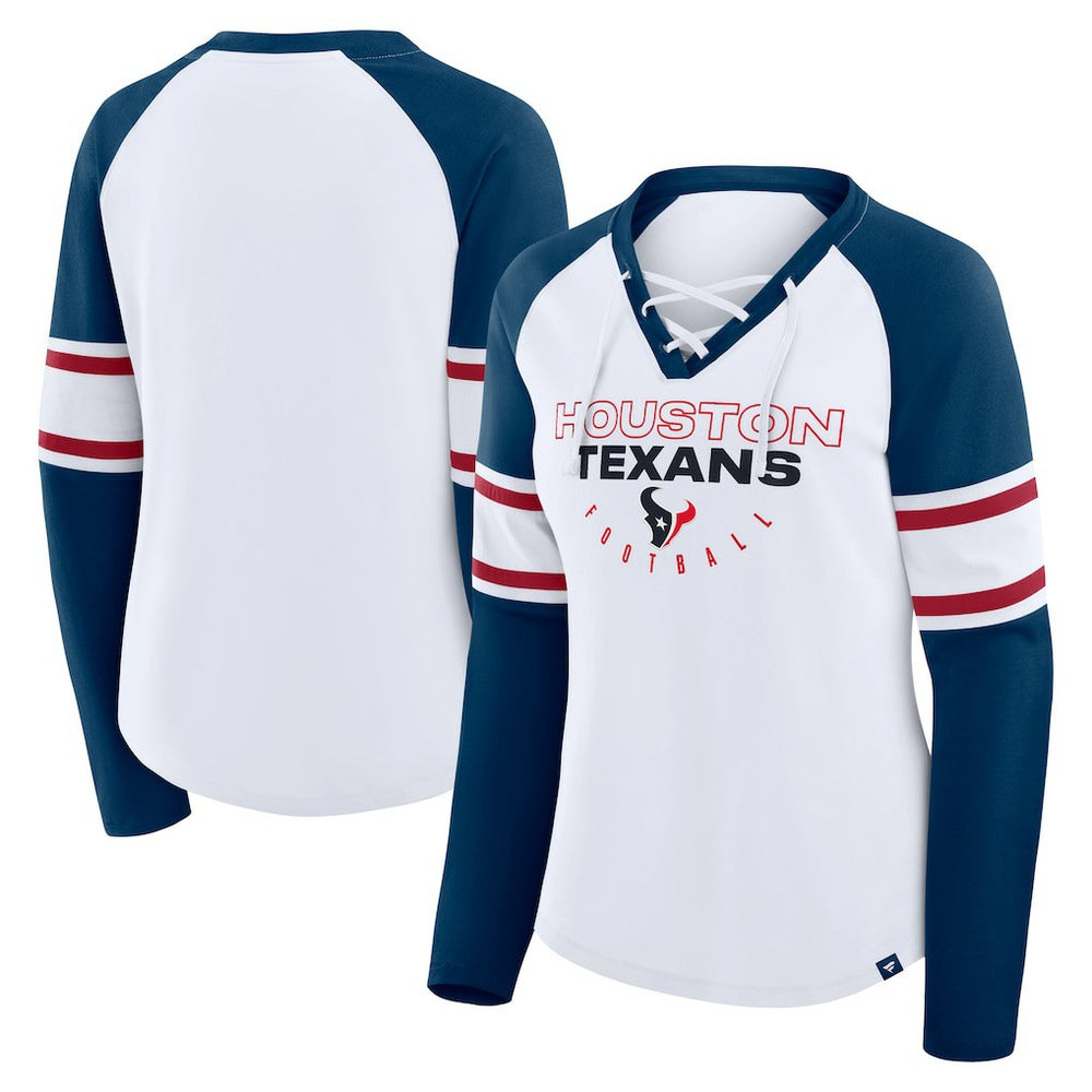 Houston Texans Fanatics Women's Redzone Blitz Package Raglan Lace-Up V-Neck Long Sleeve T-Shirt