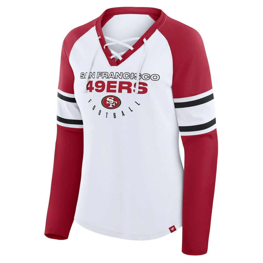 San Francisco 49ers Fanatics Women's Redzone Blitz Package Raglan Lace-Up V-Neck Long Sleeve T-Shirt
