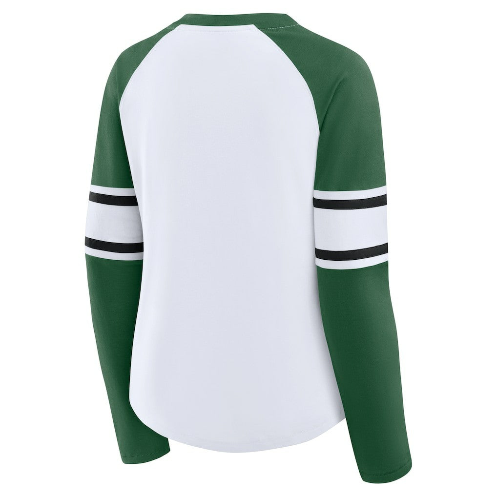 New York Jets Fanatics Women's Redzone Blitz Package Raglan Lace-Up V-Neck Long Sleeve T-Shirt