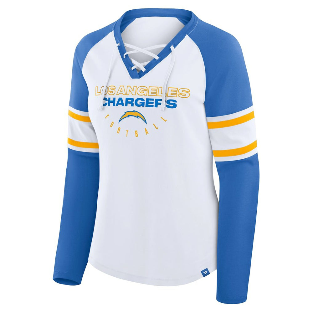 Los Angeles Chargers Fanatics Women's Redzone Blitz Package Raglan Lace-Up V-Neck Long Sleeve T-Shirt