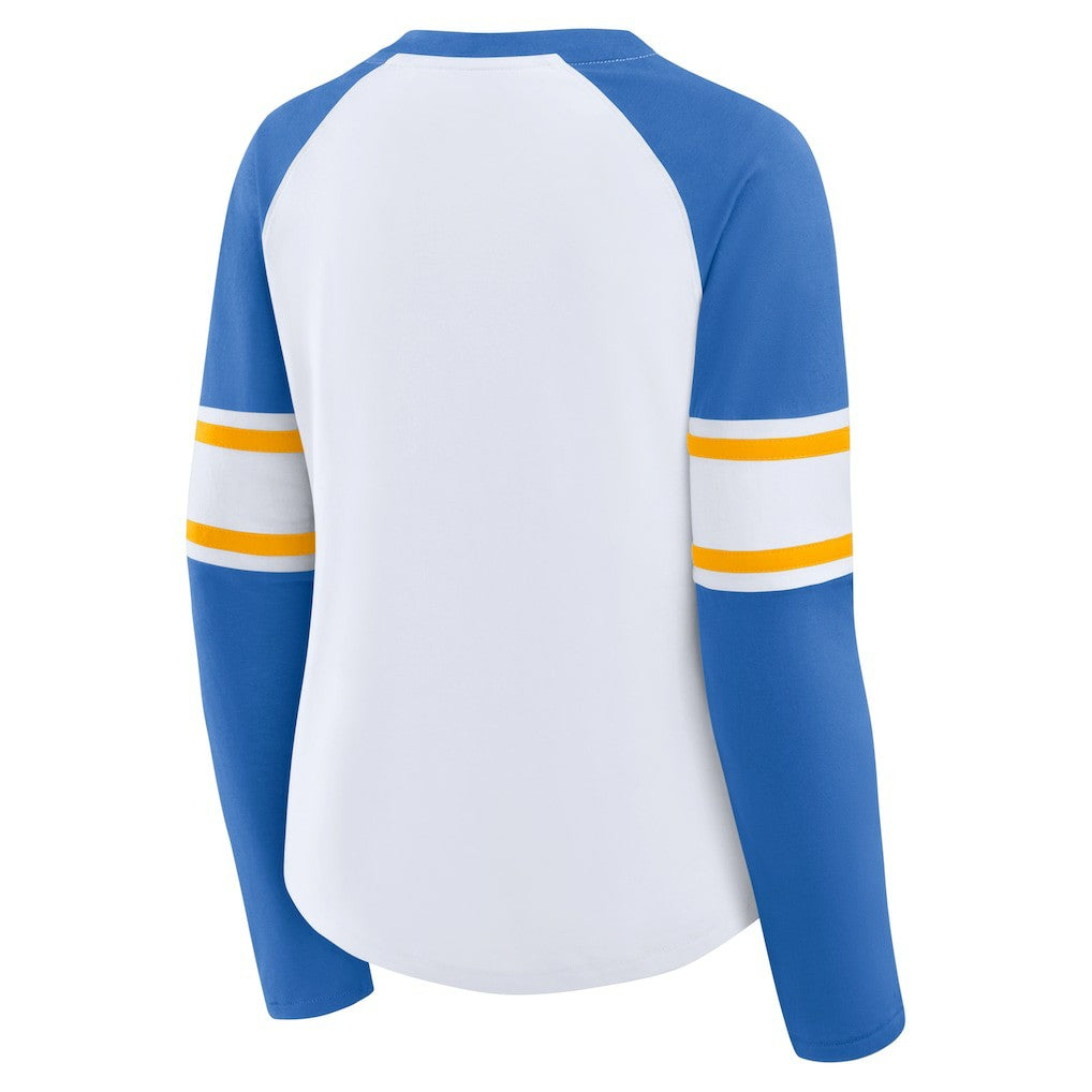 Los Angeles Chargers Fanatics Women's Redzone Blitz Package Raglan Lace-Up V-Neck Long Sleeve T-Shirt