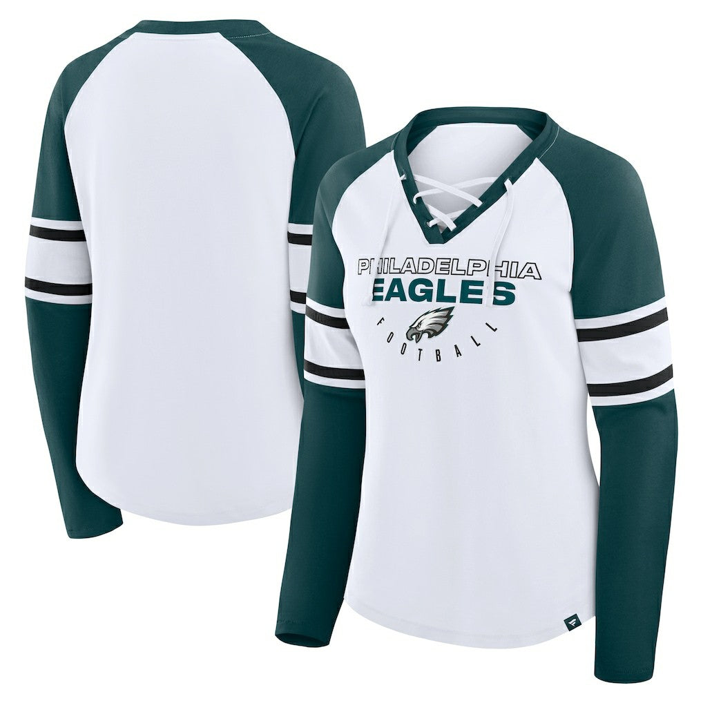 Philadelphia Eagles Fanatics Women's Redzone Blitz Package Raglan Lace-Up V-Neck Long Sleeve T-Shirt