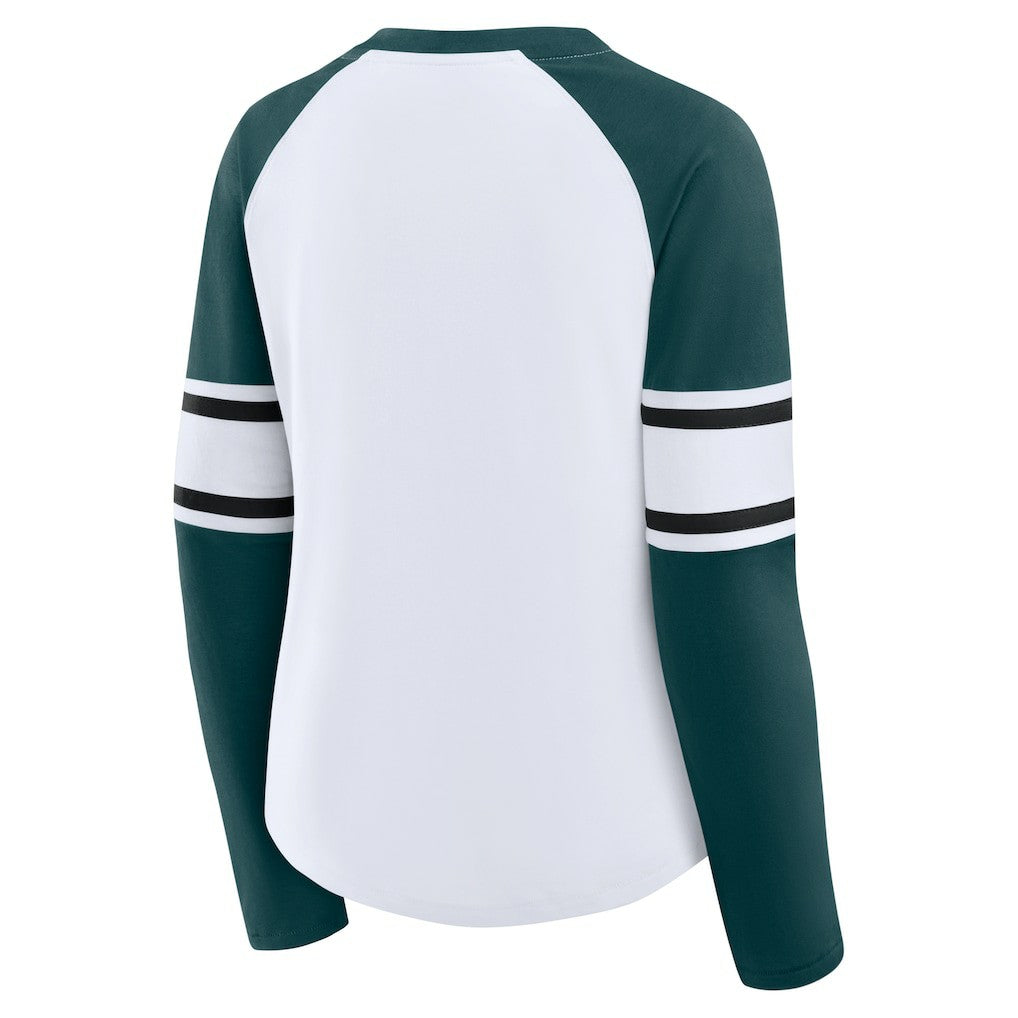 Philadelphia Eagles Fanatics Women's Redzone Blitz Package Raglan Lace-Up V-Neck Long Sleeve T-Shirt