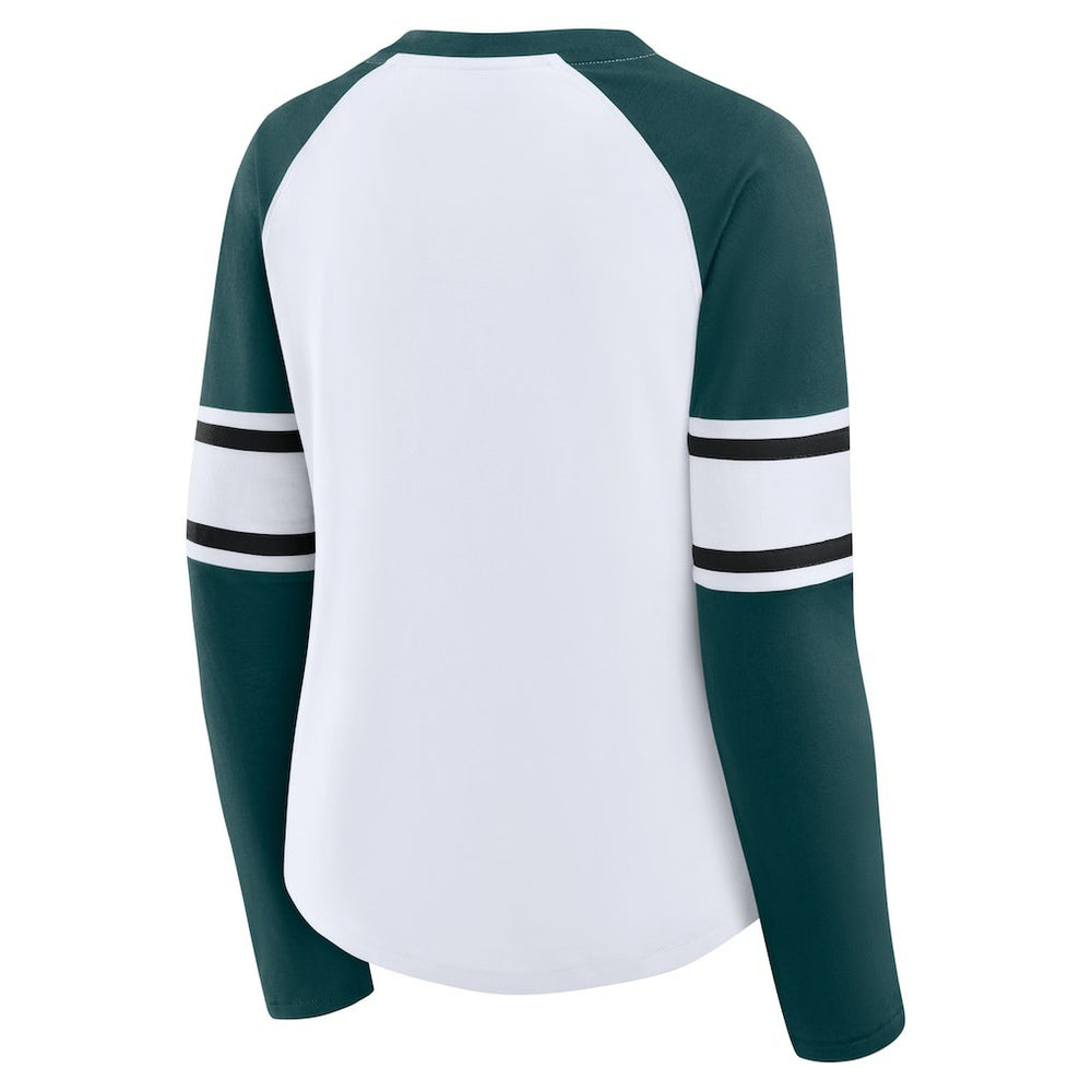 Philadelphia Eagles Fanatics Women's Redzone Blitz Package Raglan Lace-Up V-Neck Long Sleeve T-Shirt