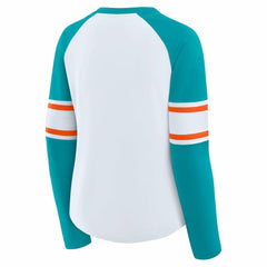 Miami Dolphins Fanatics Women's Redzone Blitz Package Raglan Lace-Up V-Neck Long Sleeve T-Shirt
