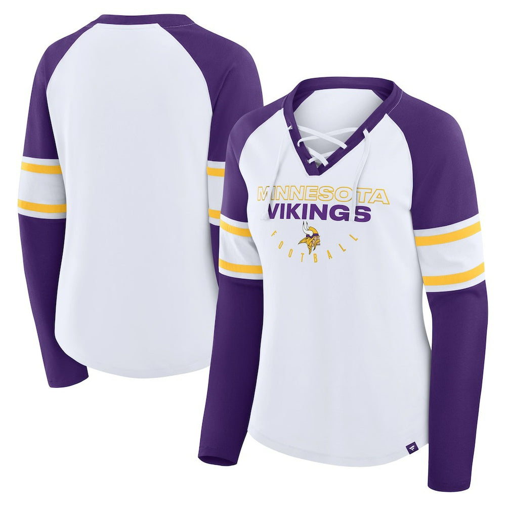 Minnesota Vikings Fanatics Women's Redzone Blitz Package Raglan Lace-Up V-Neck Long Sleeve T-Shirt