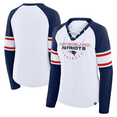 New England Patriots Fanatics Women's Redzone Blitz Package Raglan Lace-Up V-Neck Long Sleeve T-Shirt