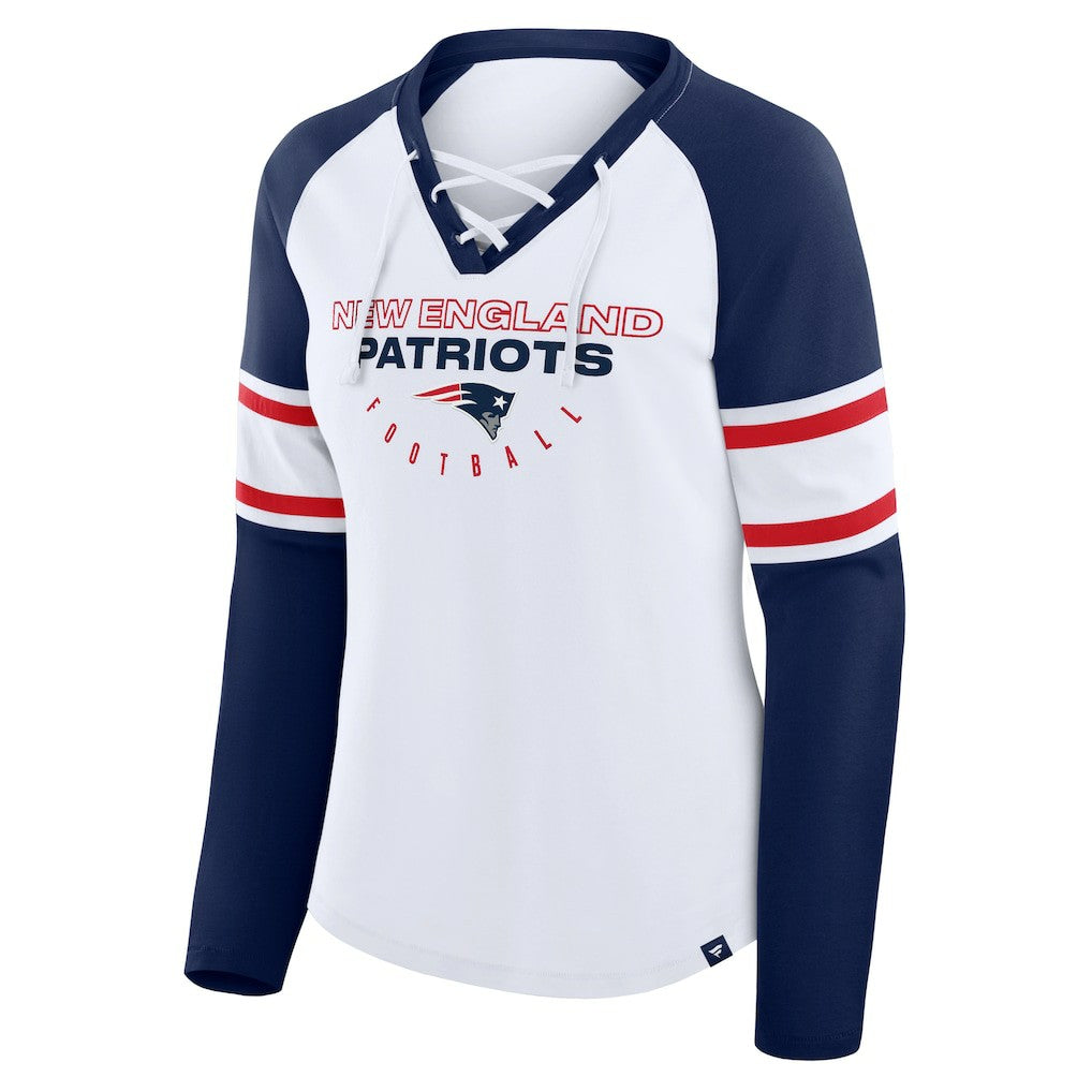 New England Patriots Fanatics Women's Redzone Blitz Package Raglan Lace-Up V-Neck Long Sleeve T-Shirt