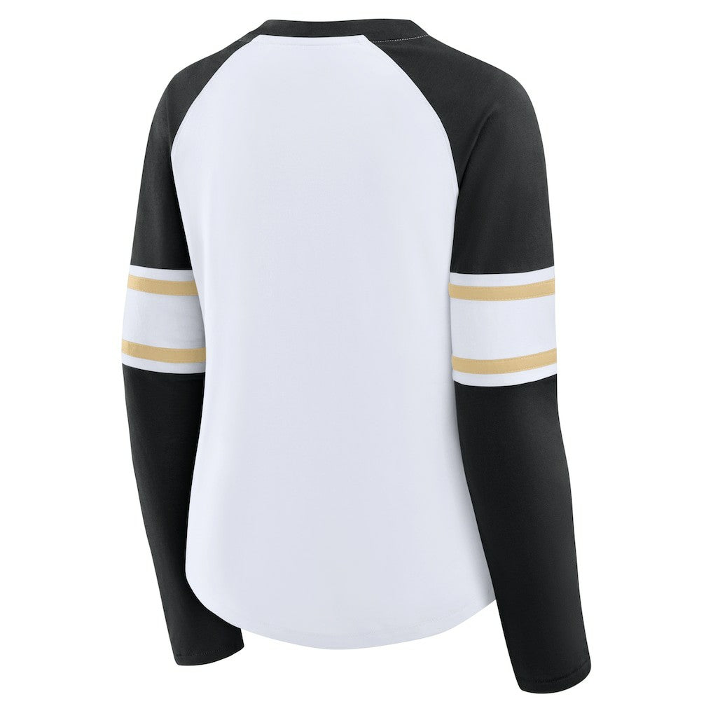 New Orleans Saints Fanatics Women's Redzone Blitz Package Raglan Lace-Up V-Neck Long Sleeve T-Shirt