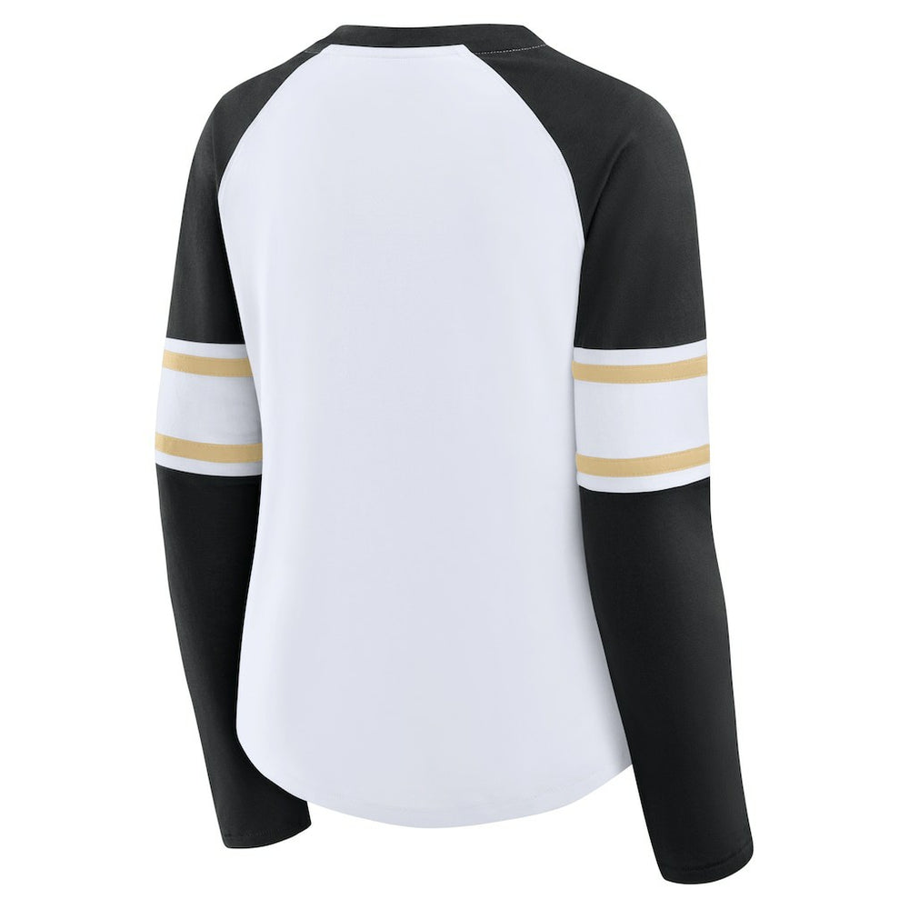 New Orleans Saints Fanatics Women's Redzone Blitz Package Raglan Lace-Up V-Neck Long Sleeve T-Shirt