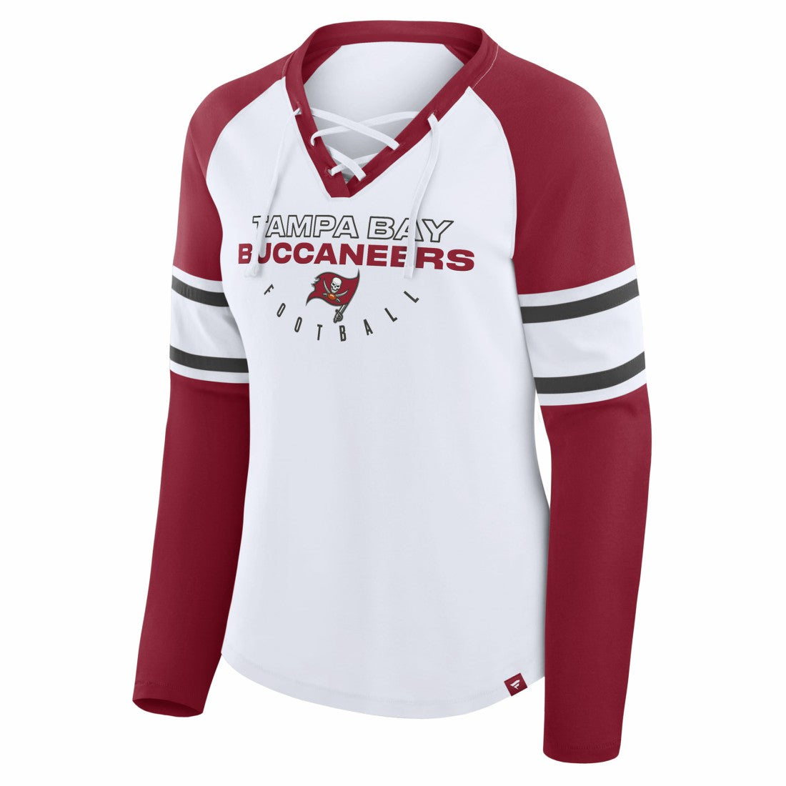 Tampa Bay Buccaneers Fanatics Women's Redzone Blitz Package Raglan Lace-Up V-Neck Long Sleeve T-Shirt