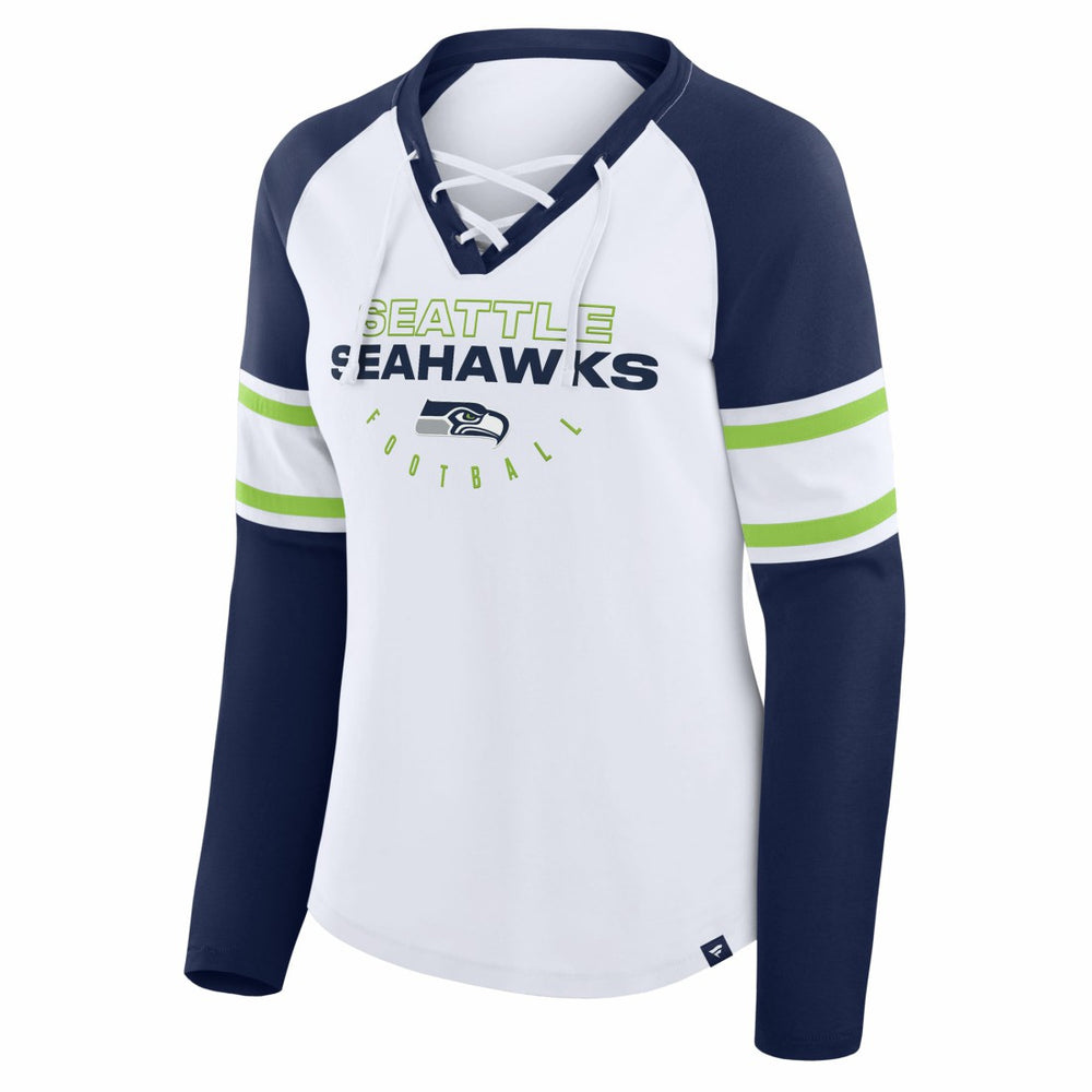 Seattle Seahawks Fanatics Women's Redzone Blitz Package Raglan Lace-Up V-Neck Long Sleeve T-Shirt