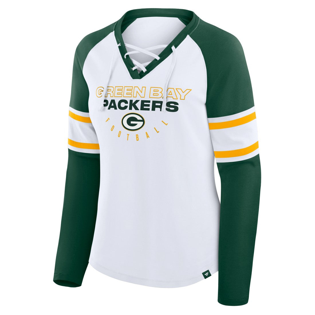 Green Bay Packers Fanatics Women's Redzone Blitz Package Raglan Lace-Up V-Neck Long Sleeve T-Shirt
