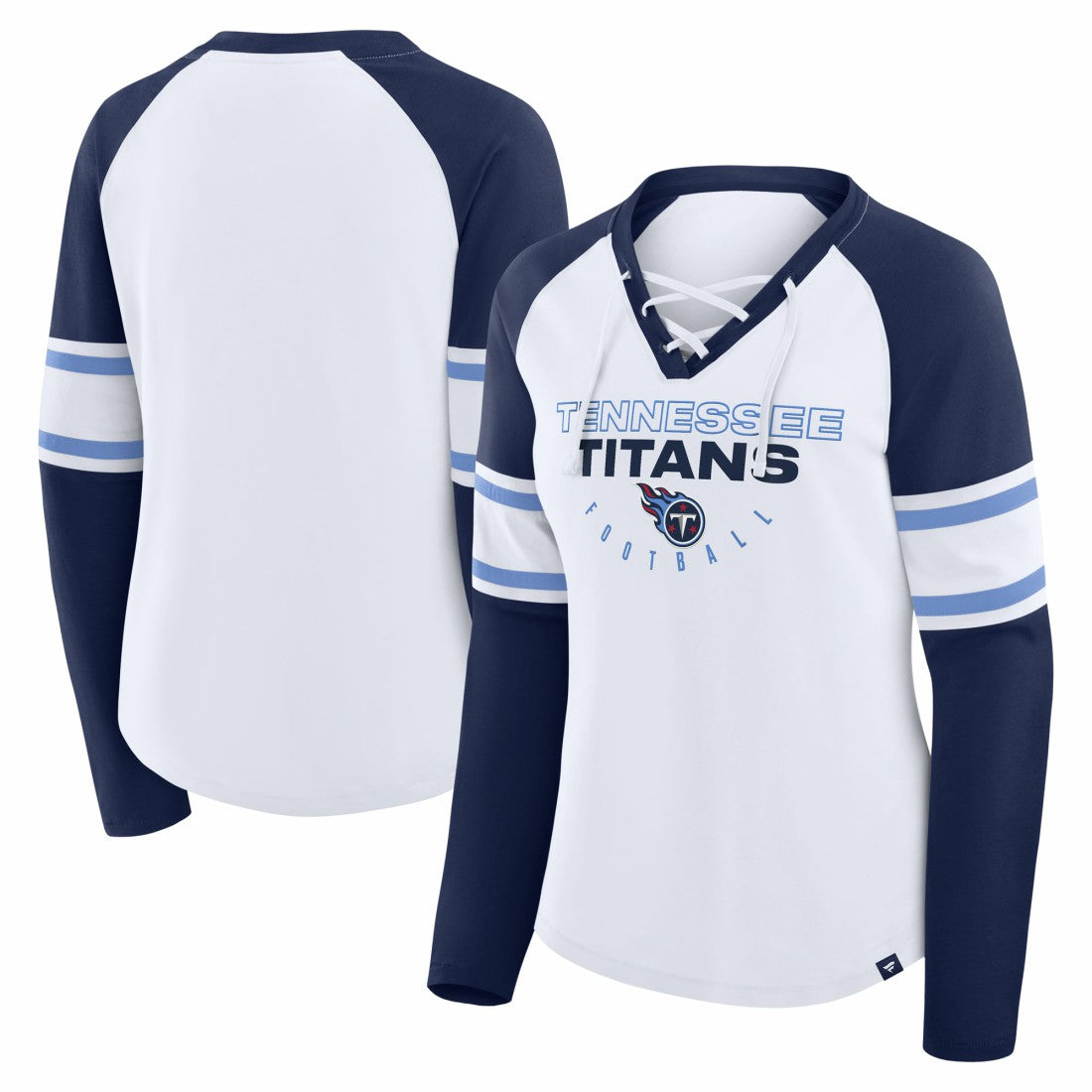 Tennessee Titans Fanatics Women's Redzone Blitz Package Raglan Lace-Up V-Neck Long Sleeve T-Shirt